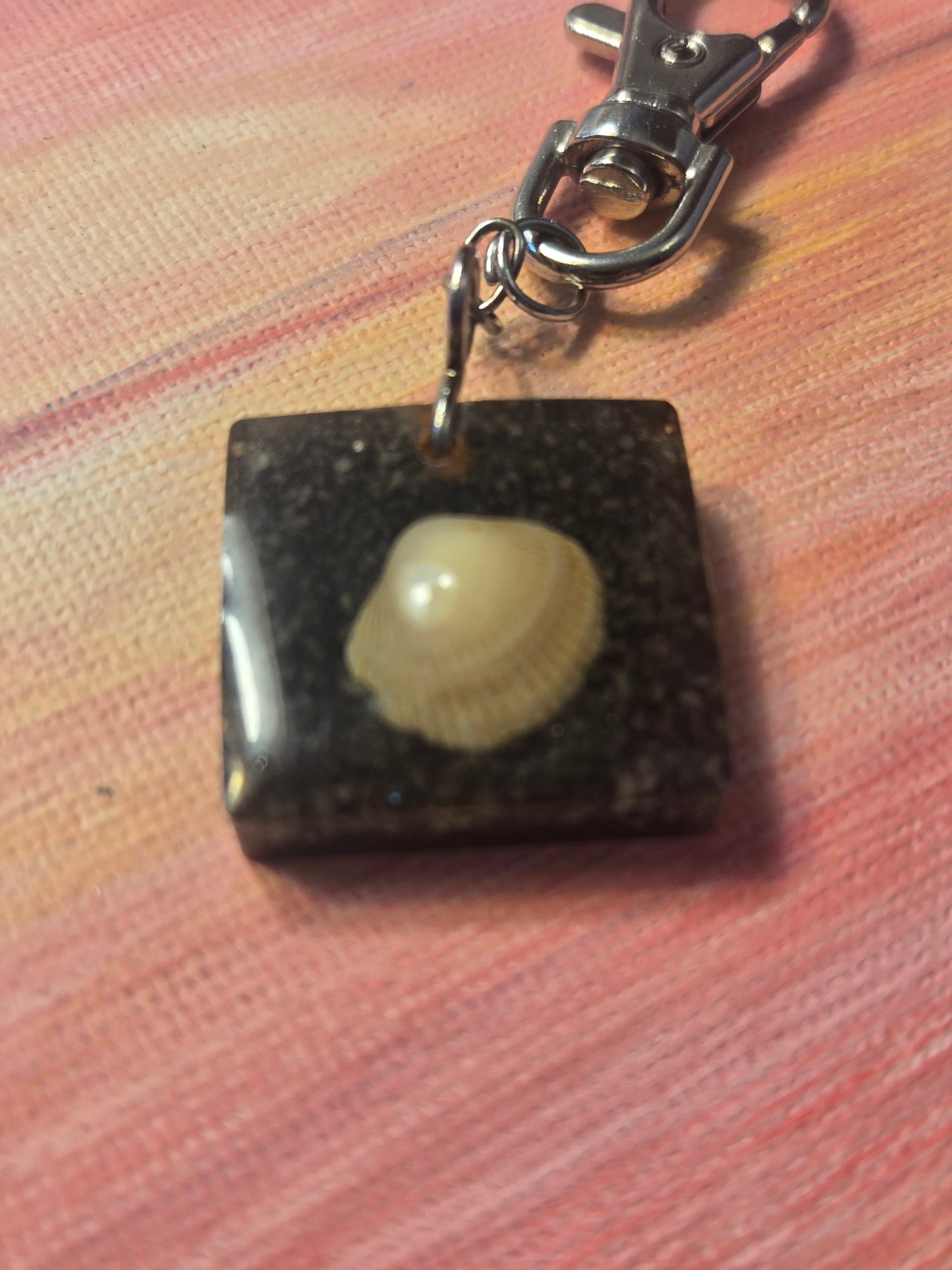 Black Sand and Seashell Key Chain