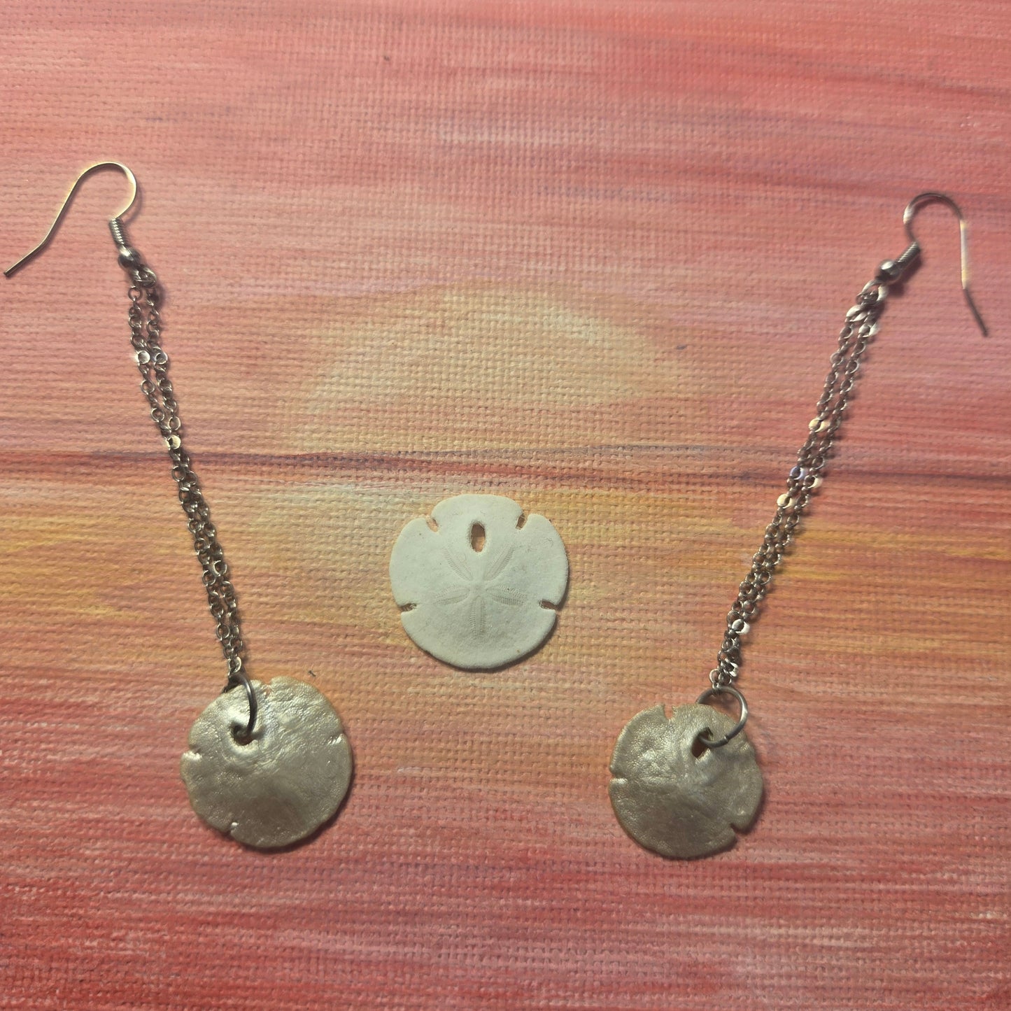 Sand Dollar Dangling Earrings on silver chain